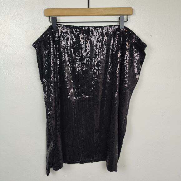 Vintage Alex Evenings Black Sequin‎ Skirt Womens 3X Mini Party New Years Pull On - Picture 1 of 5